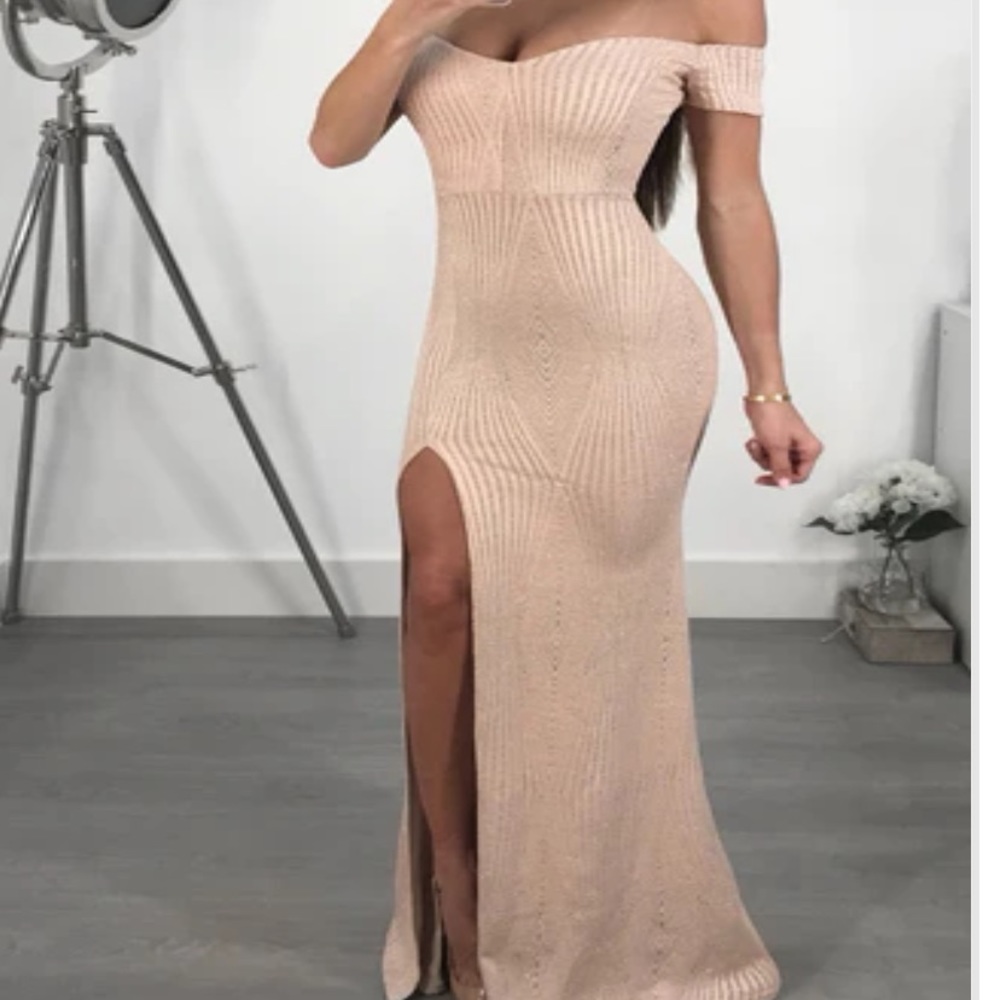 Peach gown from The Boutique. Worn once to a wedding while 6 months pregnant.